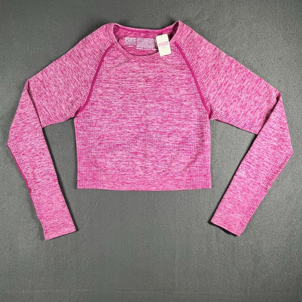 NWT Victoria's Secret Pink Seamless Marled Crop Top Thumbholes M Loungecore